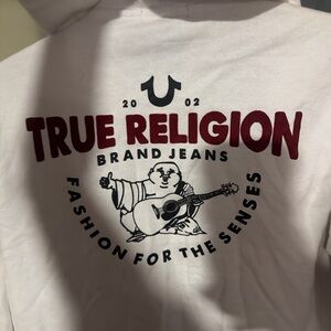 True Religion White Hoodie with Black Label